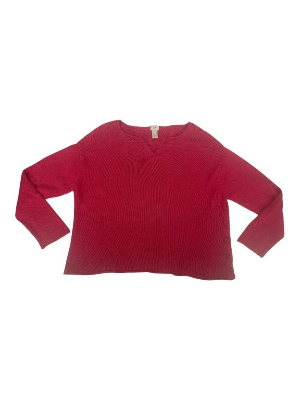 J Jill Cotton Knit Sweater Medium Pink Split Neck Side Button Pullover Preppy - Picture 4 of 8